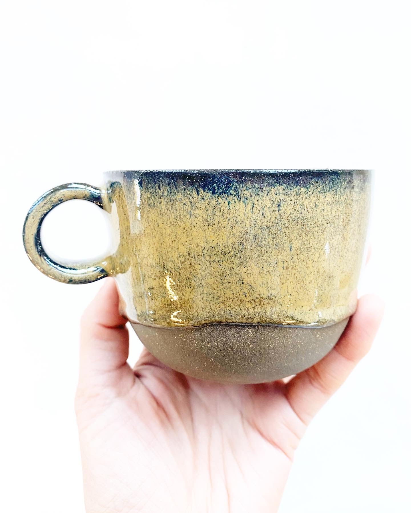 Dark Brown Coffee/ Cappuccino / Tea Cup with Goldenrod Glaze