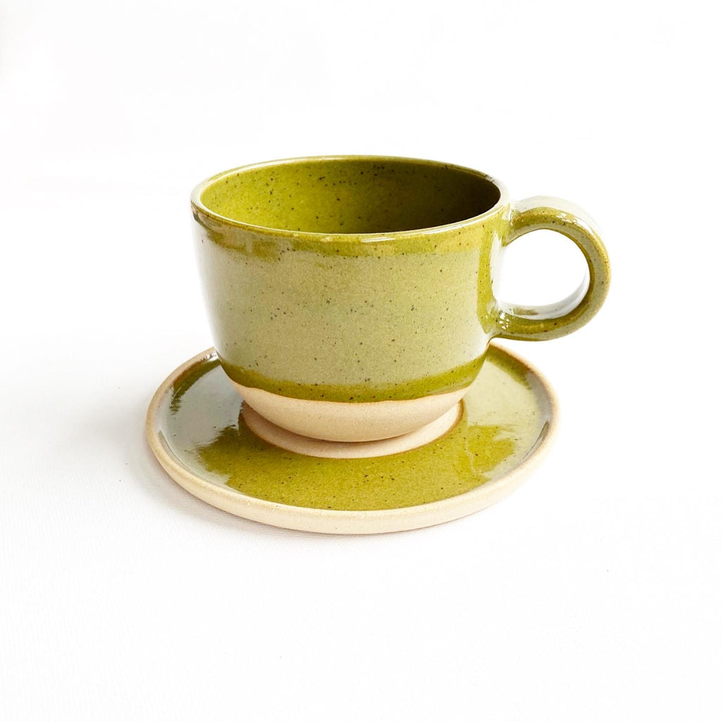 Buff Cappuccino / Coffee / Tea Cup with Speckled Olive Glaze