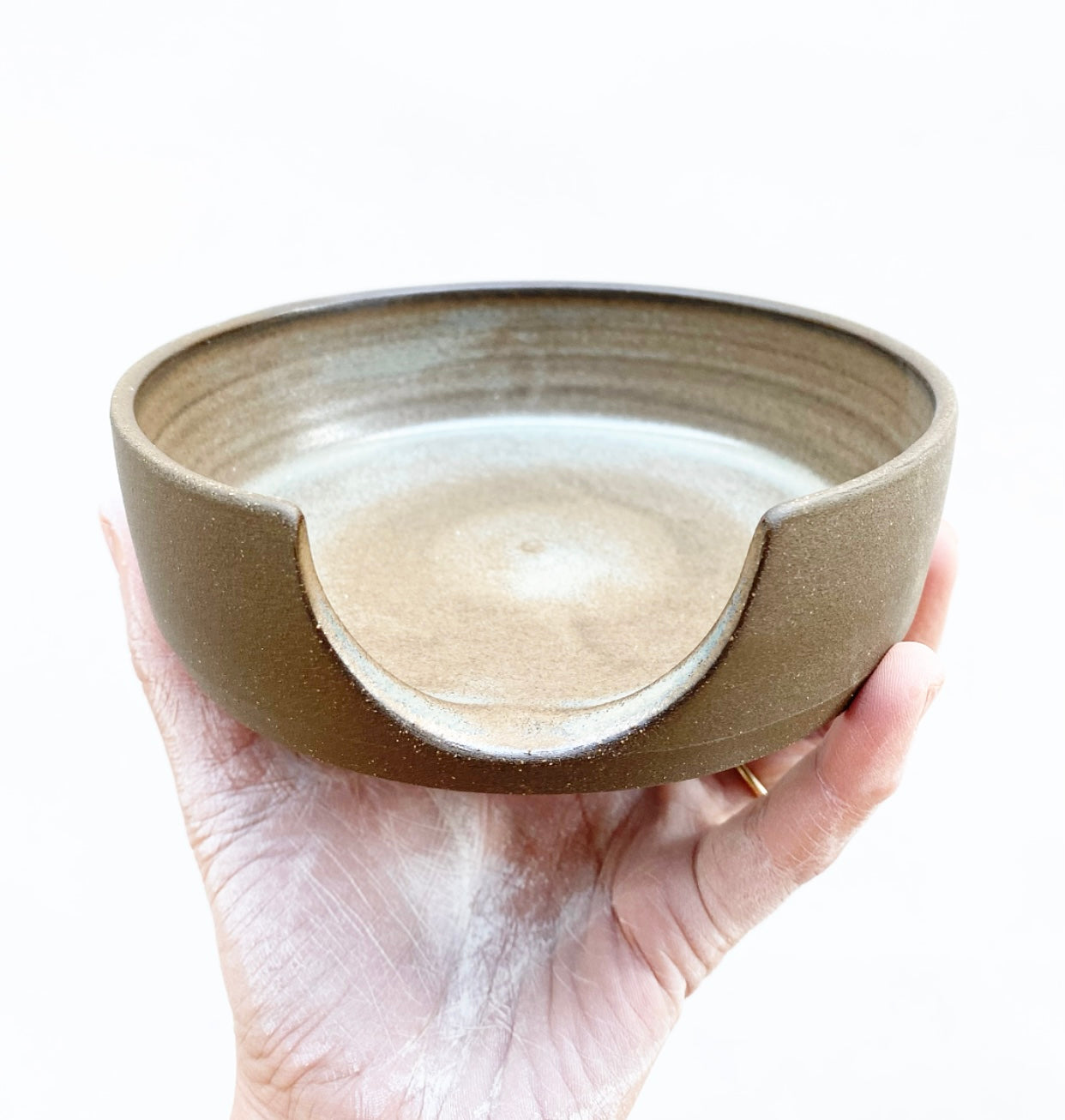 Dark Brown Stoneware Spoon Rest - Oyster Glaze